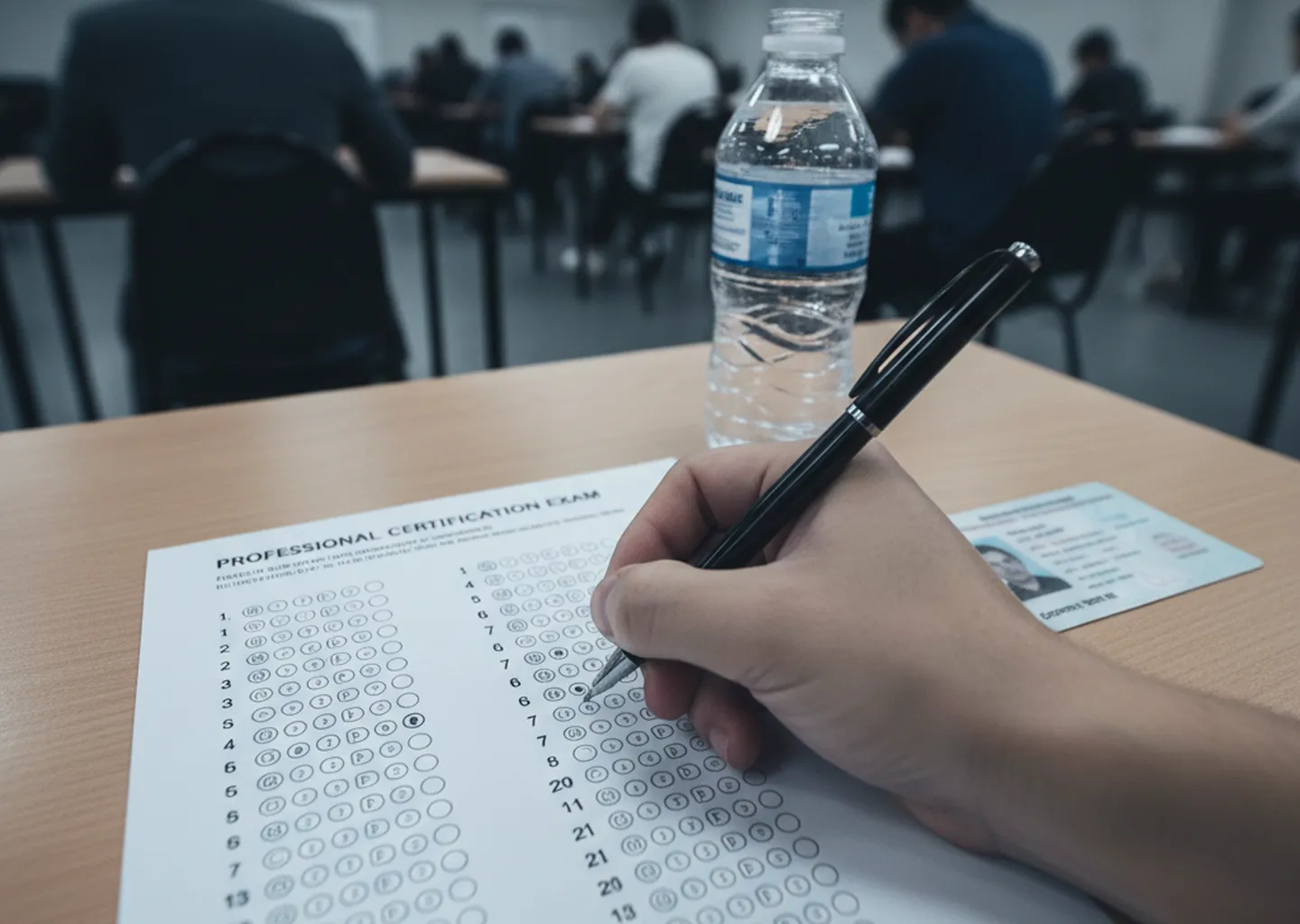Candidat remplissant la feuille de réponses à choix multiple de l'examen VTC